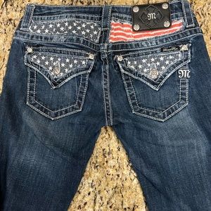 ‘Miss Me’ American Flag Pocketed Boot Cut Jeans